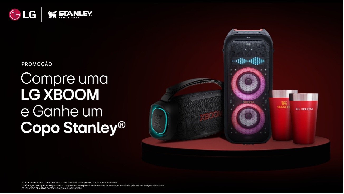 Compre uma LG XBOOM e ganhe um copo Stanley